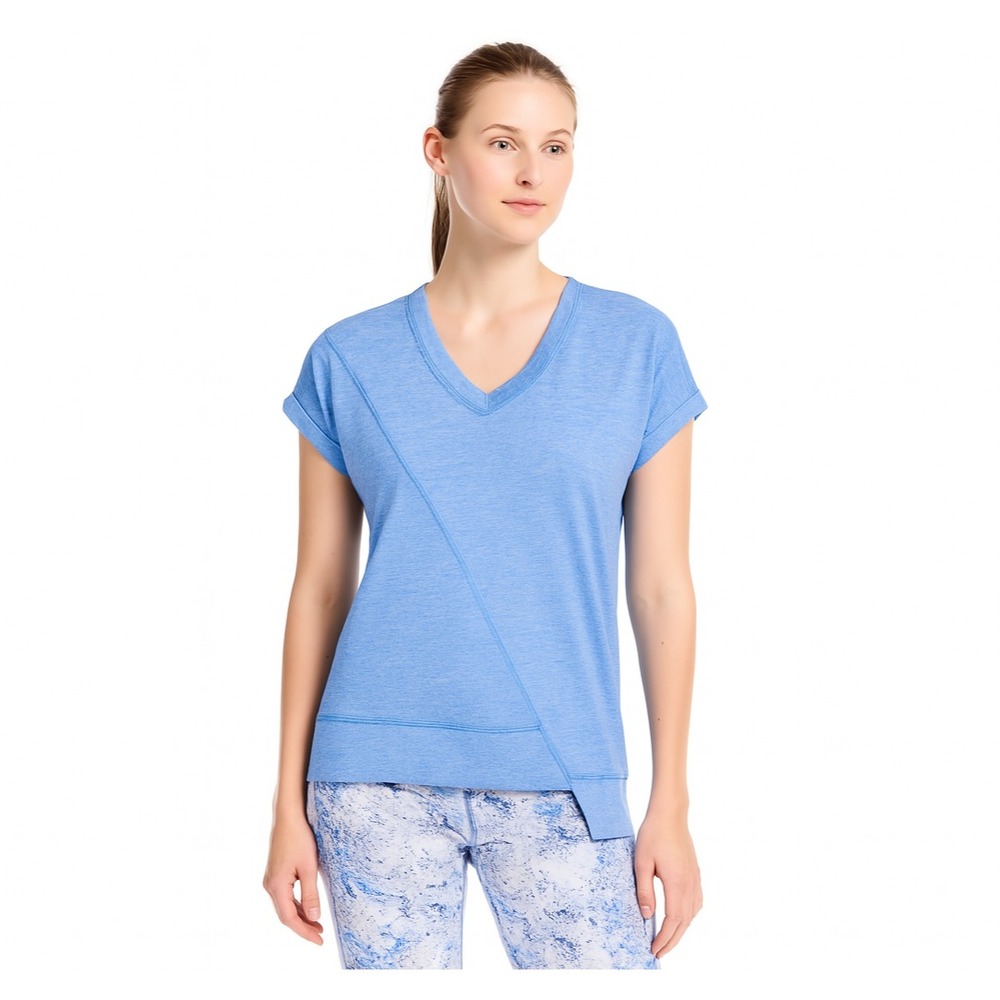 Calvin Klein Womens Short-Sleeve Asymmetrical-Hem Sweat Top Laguna Blue Size XS